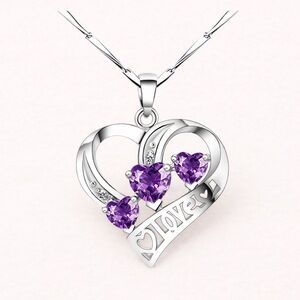 Purple Gemstone Love Heart Pendant Necklace in 925 Sterling Silver (18”)